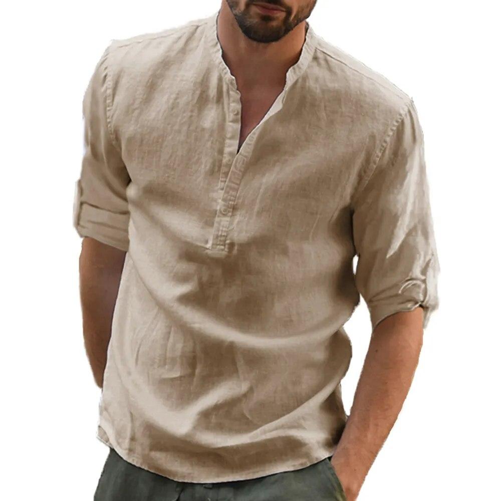 New Men's Casual Blouse Cotton Linen Shirt Loose Tops Long Sleeve Tee Shirt Spring Autumn Casual Handsome Men Shirts