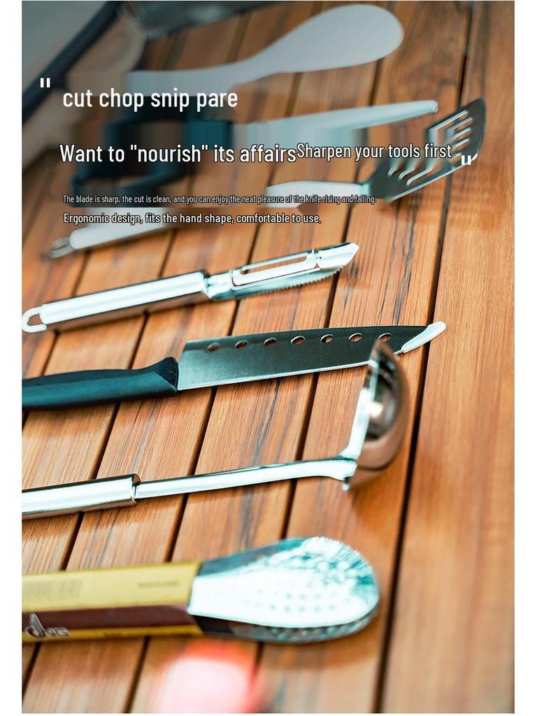 Portable Outdoor Cookware Set: Stainless Steel Cutlery, Storage Bag, and Cutting Board for Camping and Picnics.