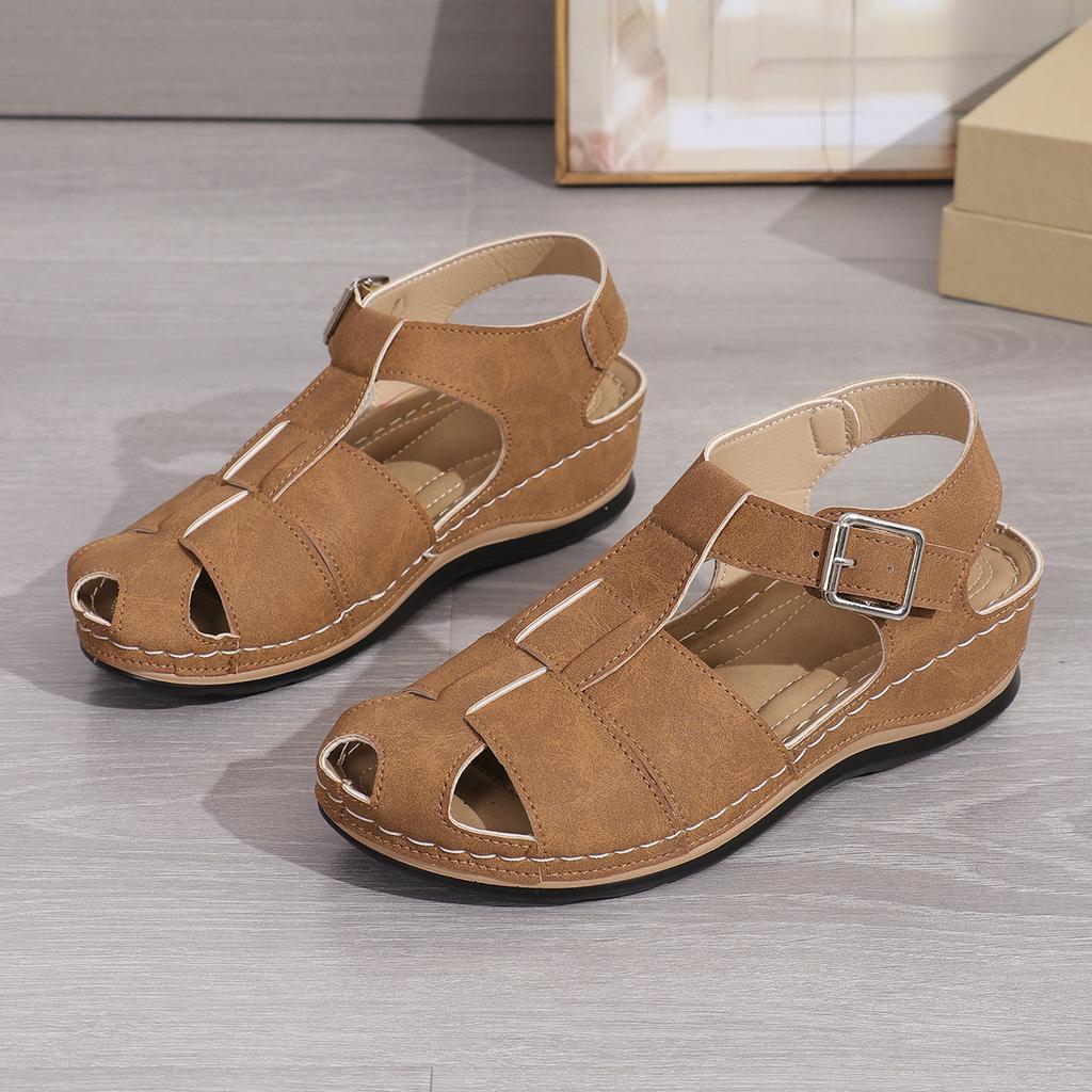 Letní kulaté vyhloubené módní jednoduché a všestranné lehké sandály, pohodlné a ležérní římské plážové sandály