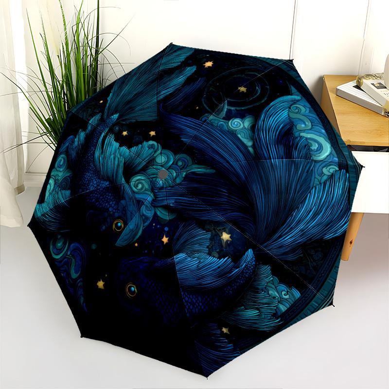 Starfish Pattern, Automatic Folding Umbrella, Portable and Foldable Design, 8 Ribs, a Christmas or Birthday Gift.