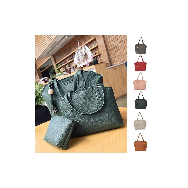 Ladies Pu Leather Purse Set With Shoulder Strap And Cosmetic Bag For Daily Use