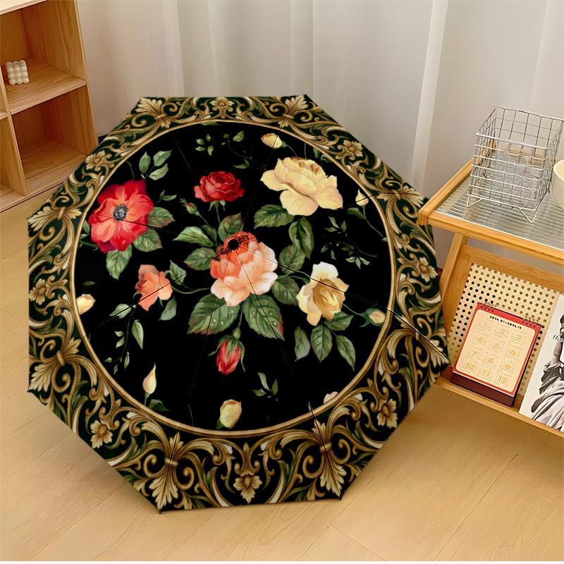 

Elegant Floral and Berry Design Theme Automatic Umbrella Compact 8-Rib Design Sturdy Construction Durable Everyday Carry Umbrella Stylish Accessory