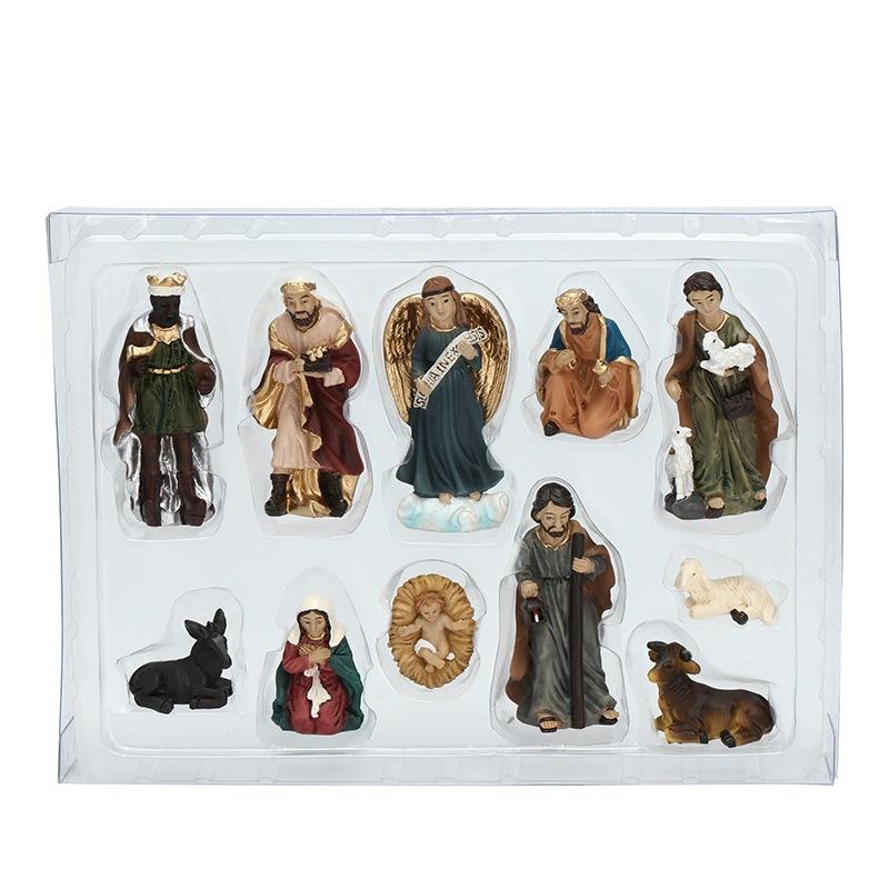 11pcs/Set Christ Birth of Jesus Ornament Gifts Nativity Scene Crafts Resin Christmas Manger Decoration Catholic Figurines Christmas Gifts