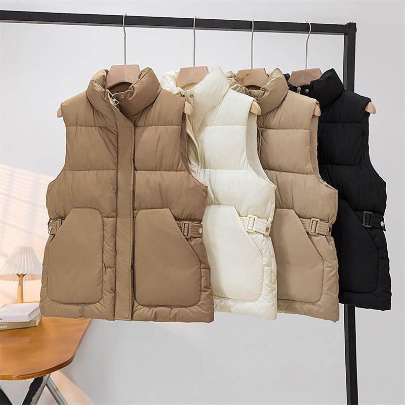 Down Vest for Women Winter Large Pockets High Collar Windproof Warmth Sleeveless Tops Vest Oversize Thickened Casual Vest