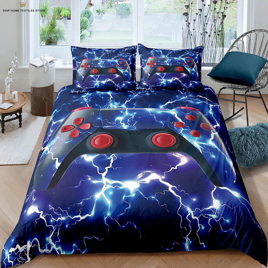 Watercolor Game Controller E-Sports 3D Printing Quilt Cover 100% Polyester Bedding Set Duvet Cover Pillowcase Three-Piece Set
