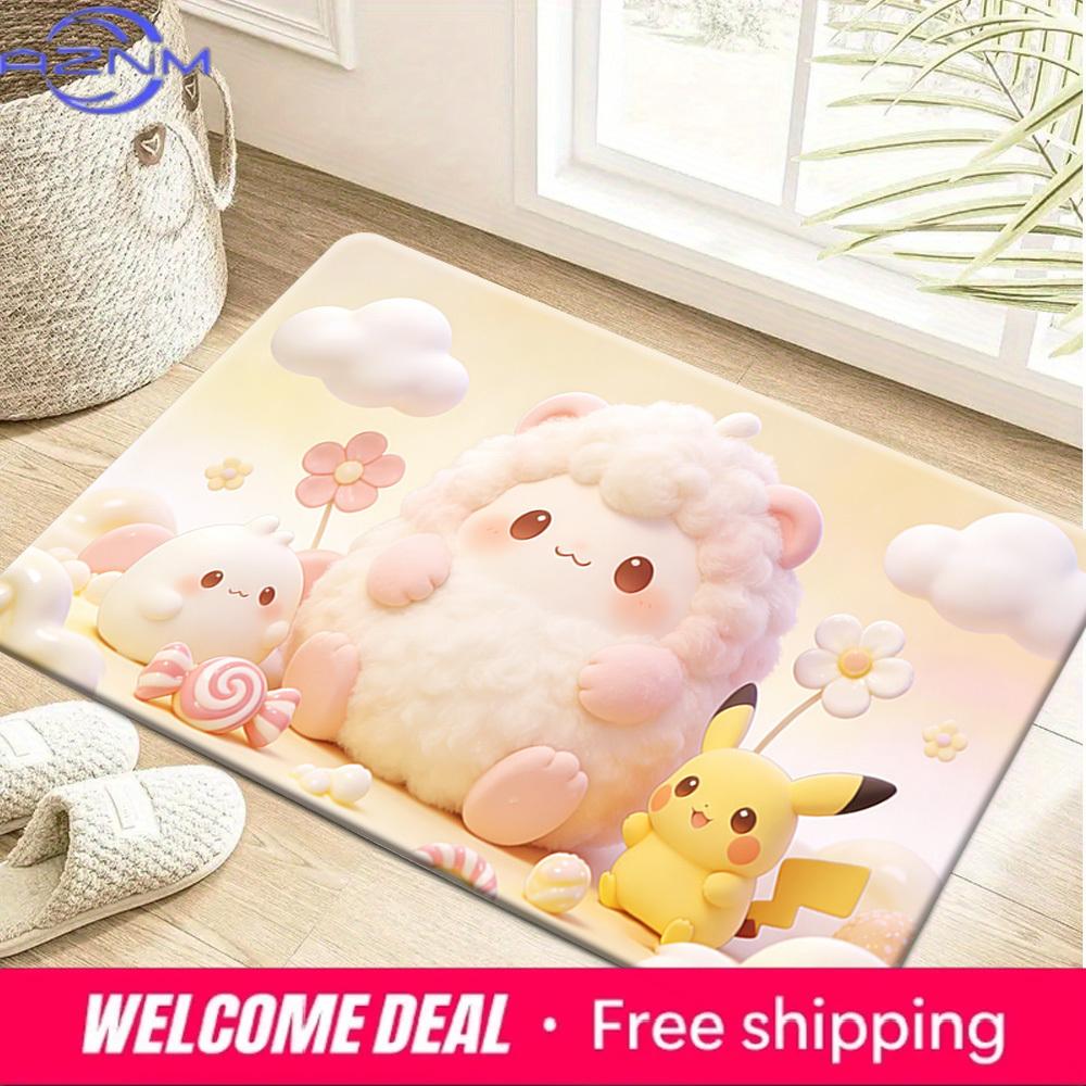 Cute Sheep & Pikachu Print Doormat Non-Slip Absorbent Floor Mat for Indoor Entrance 40cm by 60cm