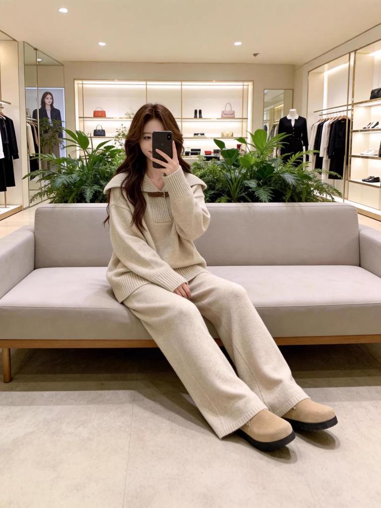 Korean Style Women's Winter Knit Two-Piece Set: Age-Reducing Elegant Sweater & Loose Wide-Leg Pants