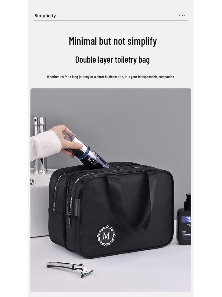 Men's Double-Layer Waterproof Toiletry Bag - Large Capacity Travel Organizer
