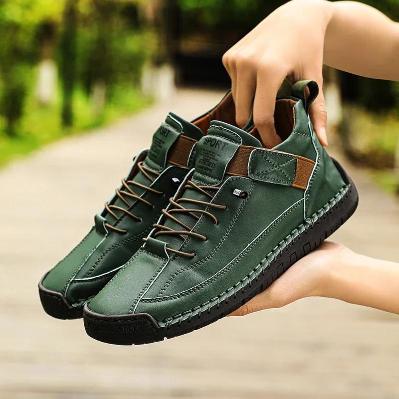 Spring Autumn Sneakers Handmade Leather Women's Shoes Mid-Top Shoes Casual Flats Shoes Slip on Loafers