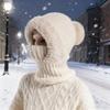 Women Hooded Cap Winter Knitted Balaclava Hat Ear Protection Fluffy Hat Lady Mask Neck Integrated Warmth Cover Hat