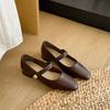 2025 autumn French retro Mary Jane small leather shoes femininity square head flat sole shoes versatile light mouth commuter shoes