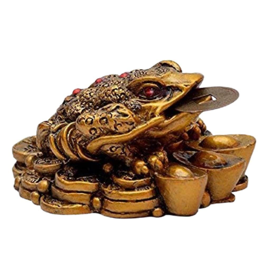 Money Frog with Coin Showpiece Polyresin Brass Color