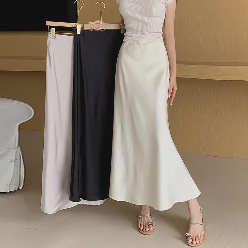 

2023 Korean Slimming High-Waist Fishtail Satin Midi Skirt L абрикосовий
