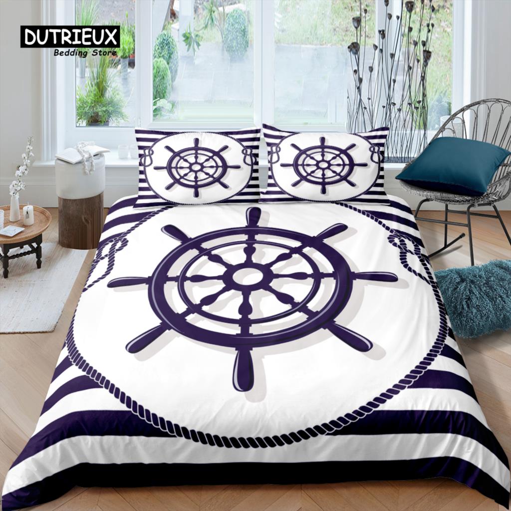 Home Living Luxury 3D Anchor Bedding Set Blue Stripes Duvet Cover Pillowcase Queen and King EU/US/AU/UK Size Comforter Bedding
