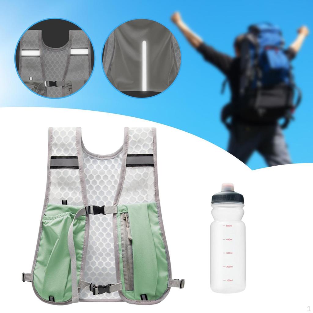 Wanderweste mit 500ml Wasserflasche Tagesrucksack Reflektierendes Design Mehrzweck Atmungsaktiv für