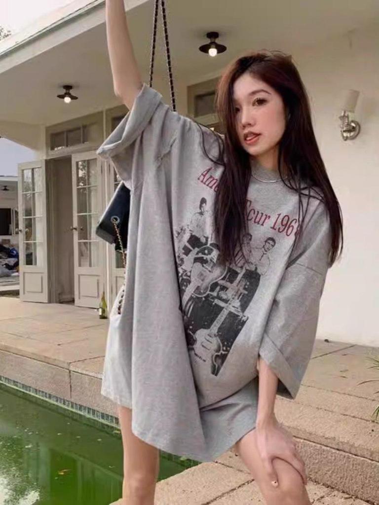 Unisex American Retro Loose-Fit Cotton T-Shirt, Plus Size, Short Sleeve, Summer Style for Couples