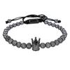 Men's Copper Bead Bracelet with Zirconia Crown and Adjustable Woven Design