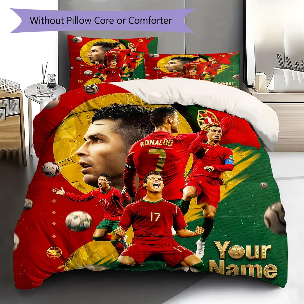 Custom Name Portuguese Soccer Celebration Bedding,Quilt Set Quilt Cover Pillowcase Home Birthday Gift (1 * Duvet Cover + 2 * Pillowcase, Without Core)