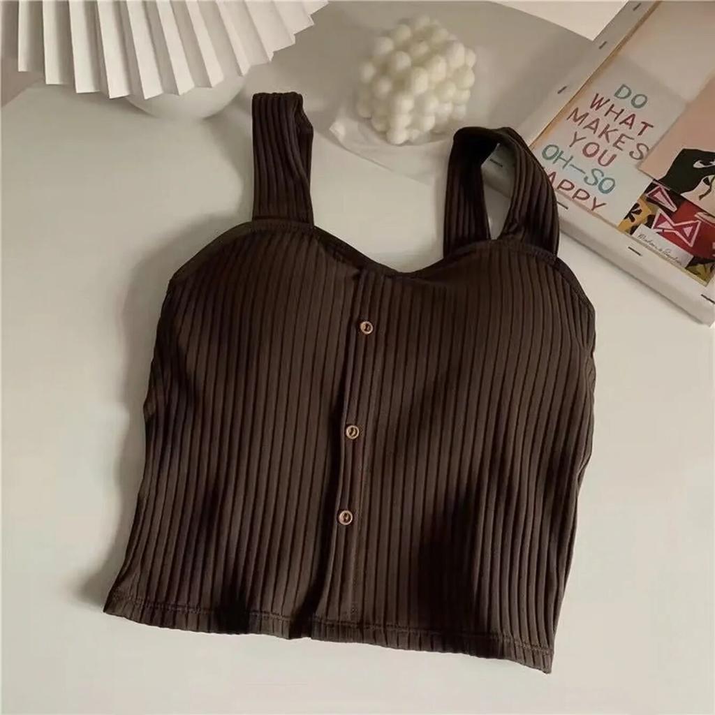 Women's Y2K Cropped with Bra Pads Summer Corset Korean Suspenders Vest Sexy Camisole Slim