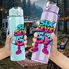 1PC Six Seven GT Cartoon Letter 750ml Color Plastic Sports Water Bottle Leakproof Flip Straw Lid Suitable for Sports Office Home Use