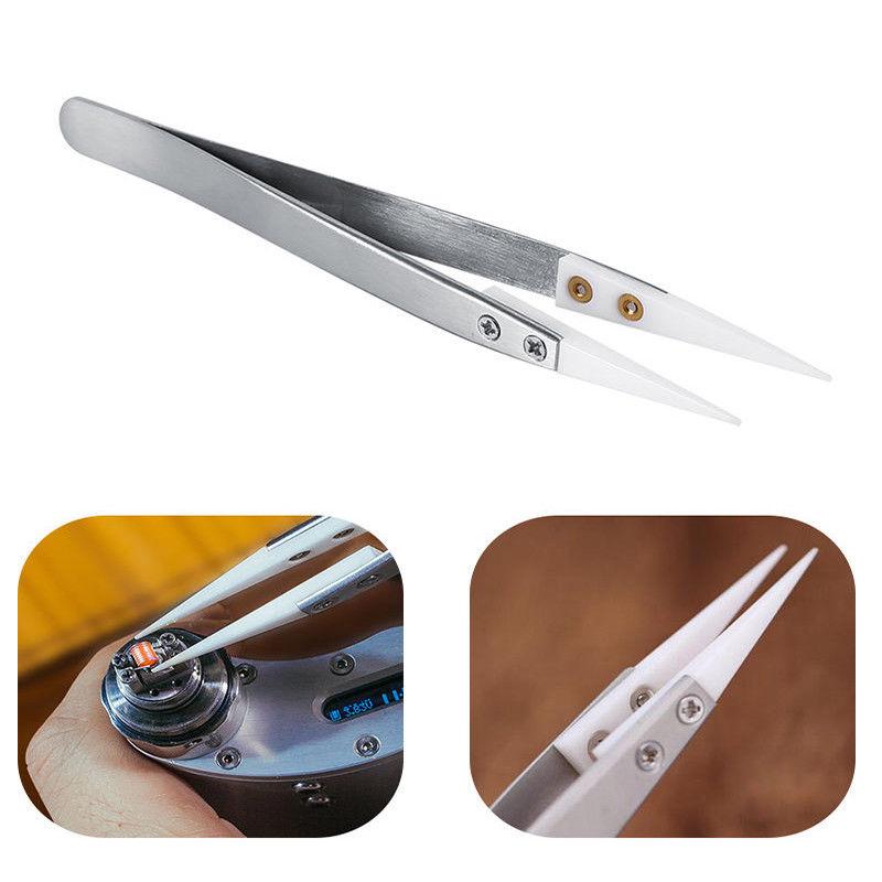 1/3Pack Ceramic Straight Tip Electronic Soldering Tweezers, Anti-Static Reverse Acid Resistant Precision Chuck Ceramic Tweezers
