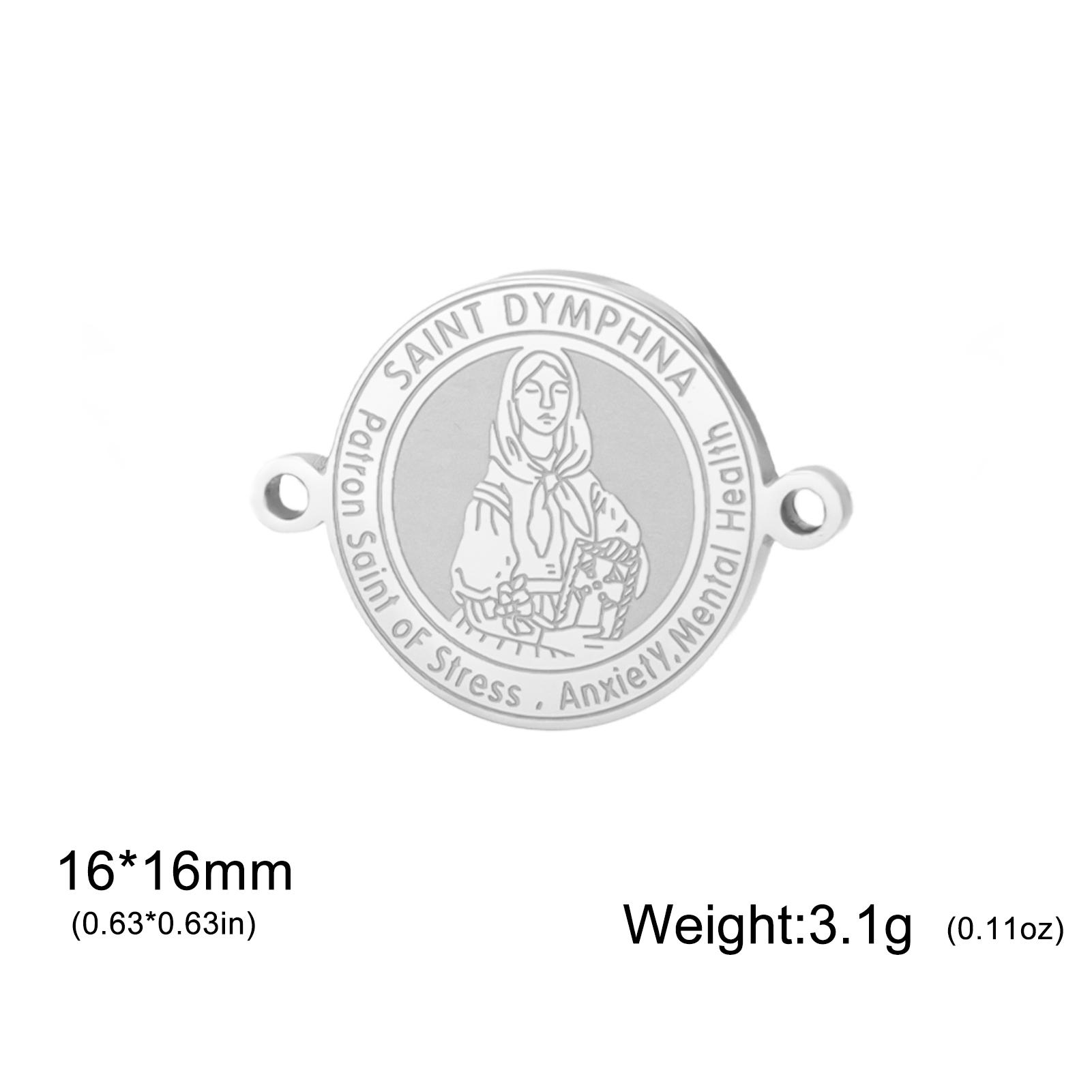 

Teamer Saint Dymphna Emboss Charms Stainless Steel For Necklace Bracelet Making Vintage Accessory Double Side Amulet Jewelry