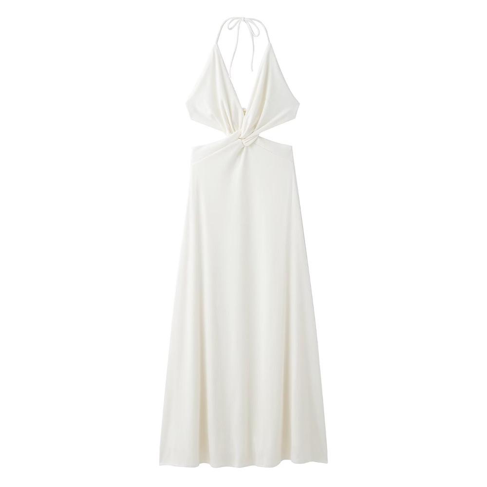 

Women s 2025 Spring Slim-Fit Low-Waist Deep V Halter Dress S белый