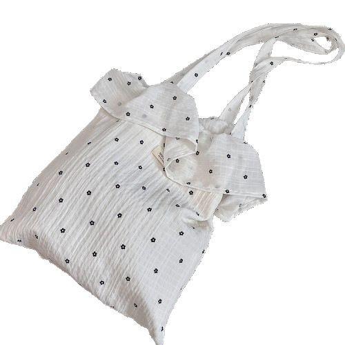 22 spring and summer new chiffon ruffle edge shoulder bag cute cherry canvas bag large capacity portable tote bag