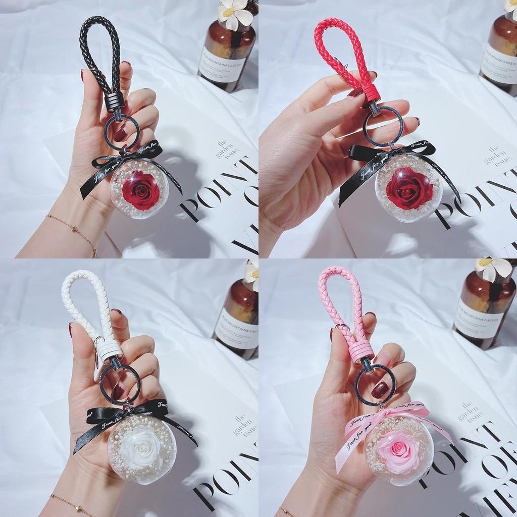 Stylish Women's Floral Keychain With Braided Rope Rose And Dried Flower Pendant