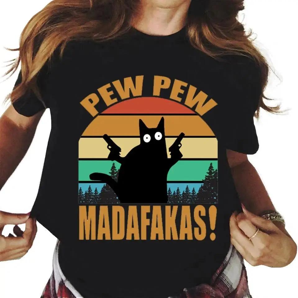 Pew Madafakas Graphic Print Cute Black Cats T Shirt Men Women Fashion Casual Crew Neck Short Sleeve Plus Size Unisex T Shirt