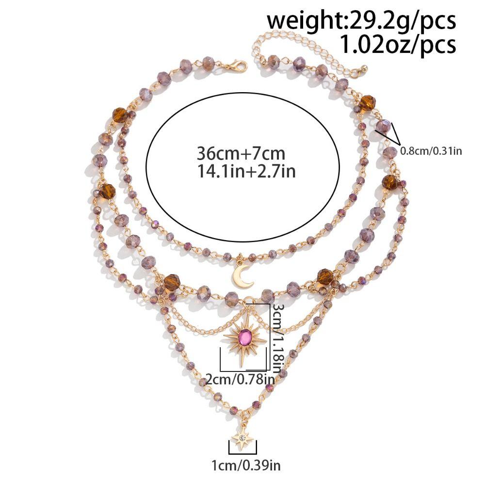 Sun Crystal Beads Necklace Star Women's Jewelry Creative Moon Tassel Pendant Choker Daily Wear