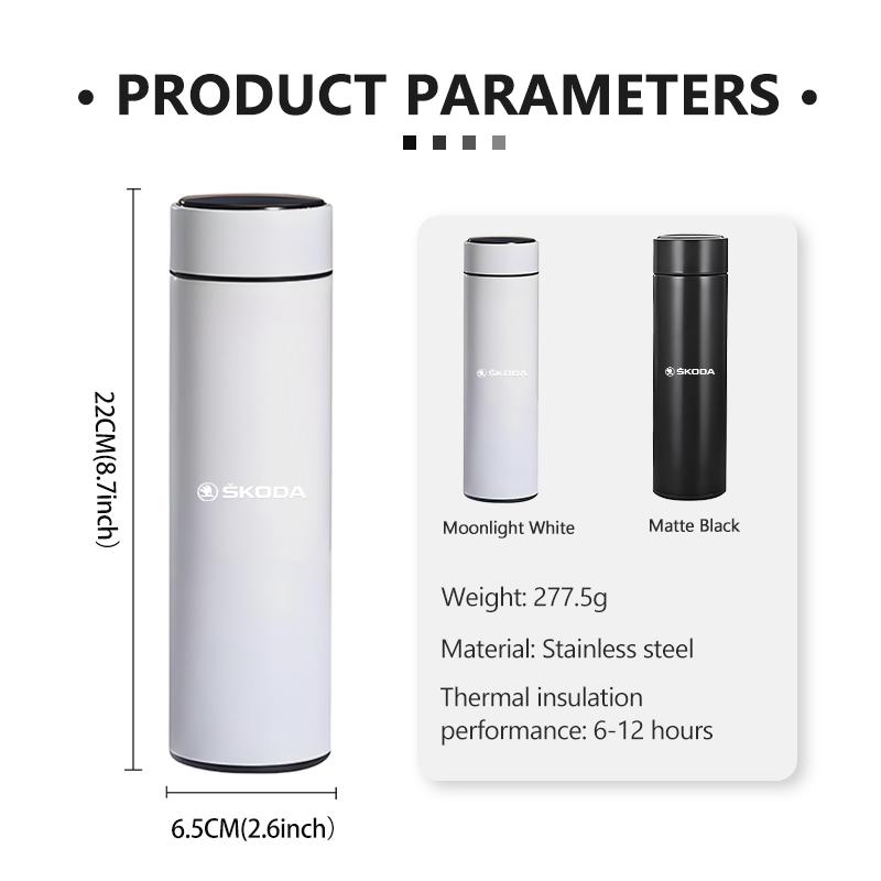 For Skoda Car Logo Badge Intelligent Thermos Cup Auto Smart Digital Thermos Cups Fabia Kodiaq Kamiq Superb Yeti Octavia Enyaq pae455