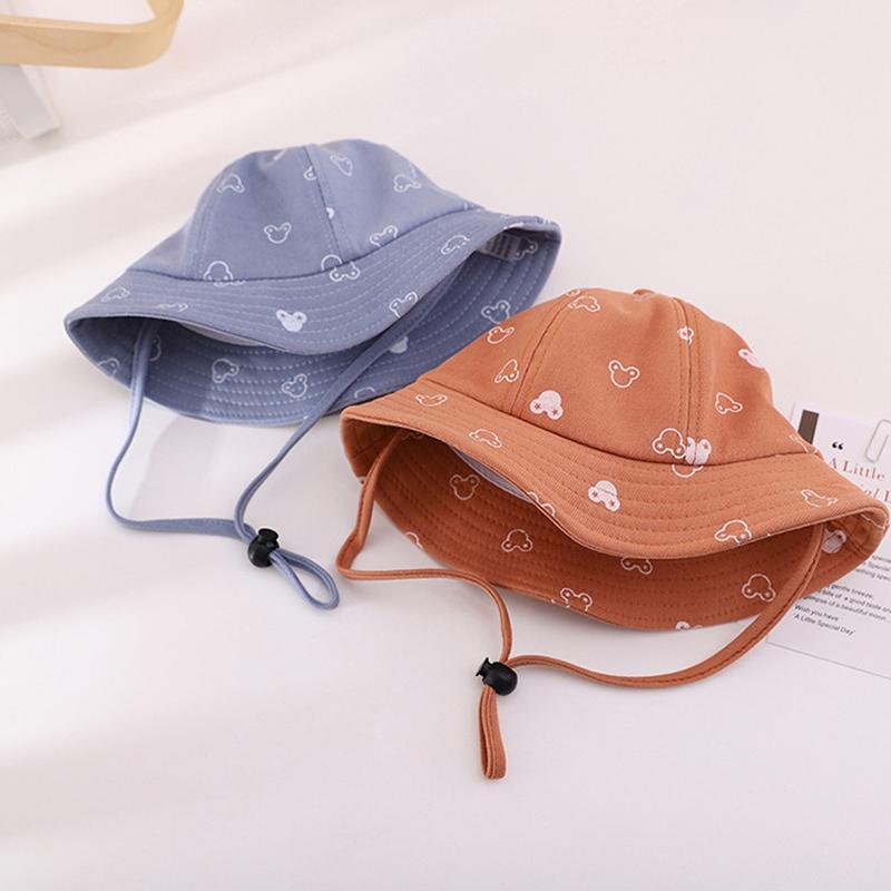 Baby Sunscreen Bucket Hats Cute Cartoon Print Toddler Boy Girl Outdoor UV Protection Fisherman Caps Korean Adjustable Kids Hats