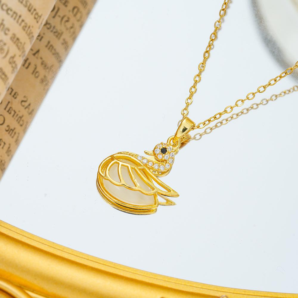 

Горячая Распродажа Ожерелье Лебедь с микро-инкрустацией кошачьим глазом, темпераментная высококачественная цепочка на ключицу