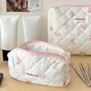 Cherry Bow Quilted Cosmetic Bag - Large, Fashionable, High-End Toiletry Storage