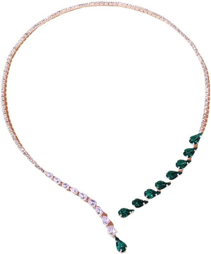 Voll Diamant Halskette Kragen Weiblich Persönlichkeit Temperament Leichter Luxus Grüner Wassertropfen Strass Schlüsselbeinkette Leicht