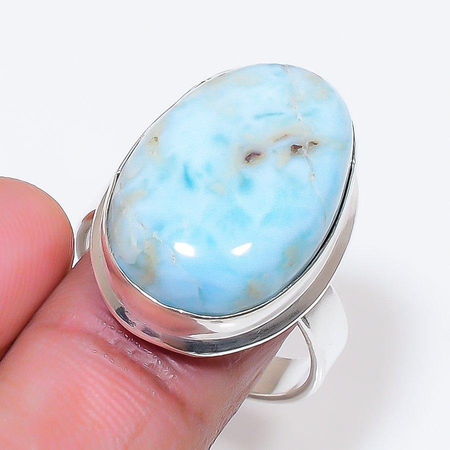 Natural Larimar Gemstone Handmade 925 Sterling Silver Jewelry Ring Size 10 AR-18578