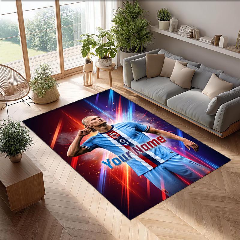 Erling Haaland Printed Crystal Velvet Rug Non‑Slip Crystal Velvet Carpet For Sofa Bedroom Indoor Home Decoration