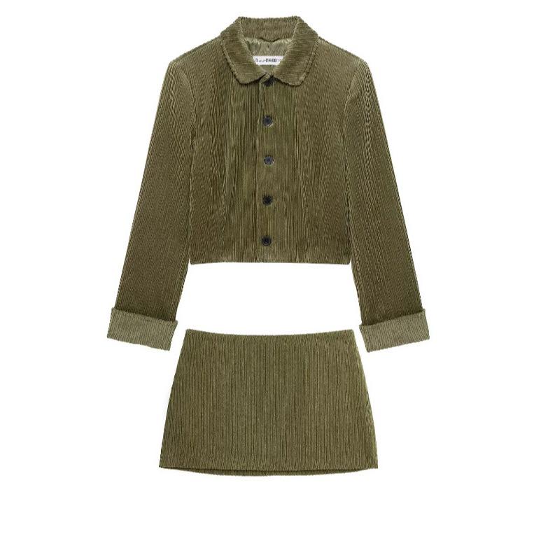 

TAOP&ZA Spring Women s Elegant Turn-Down Collar Single-Breasted Short Jacket with Corduroy Half Skirt S