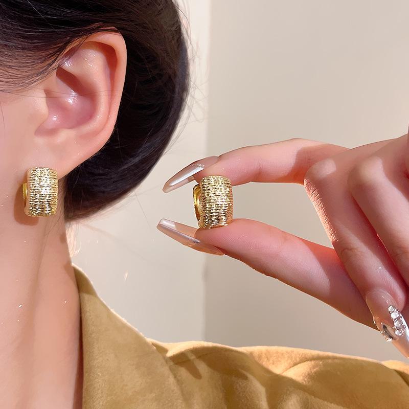 Elegant Hong Kong Retro U-Shaped Earrings for Women - Korean-Style, Wide-Faced Design