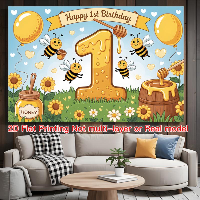 1st Birthday Party Backdrop Polyester Banner Photo Booth Decoration