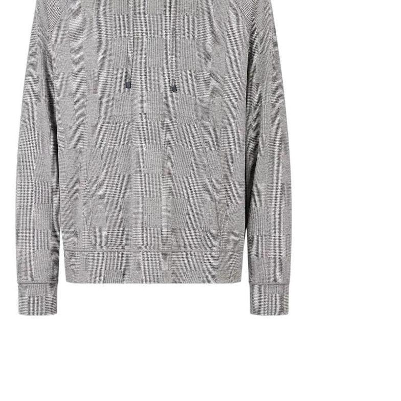 Emporio Armani Ss23 Checkered Drawstring Hooded Pullover Knit Sweater Men Sweater Gray 3R1B6P-1J28Z-0616