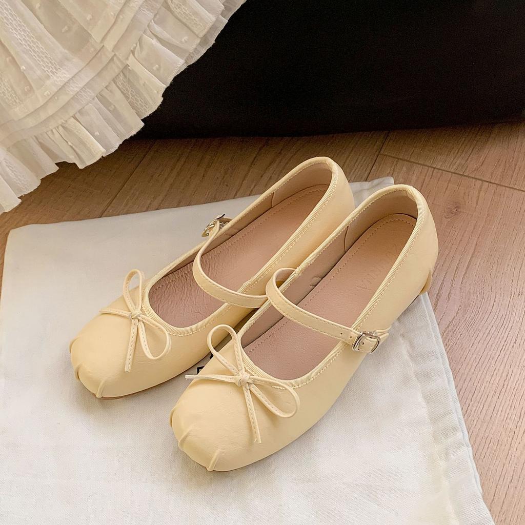Small Inner Height Increase Bag Head Single Shoes Women's 2025 Summer Bow Is Absolutely Perfect, Shallow Mouth Ballet Mary Jane Shoes