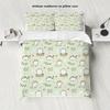3-piece Down Duvet Cover with Green Cartoon Cat Pattern Print (1 Down Duvet Cover+2 Pillowcases, No Core) Soft Bedding Set