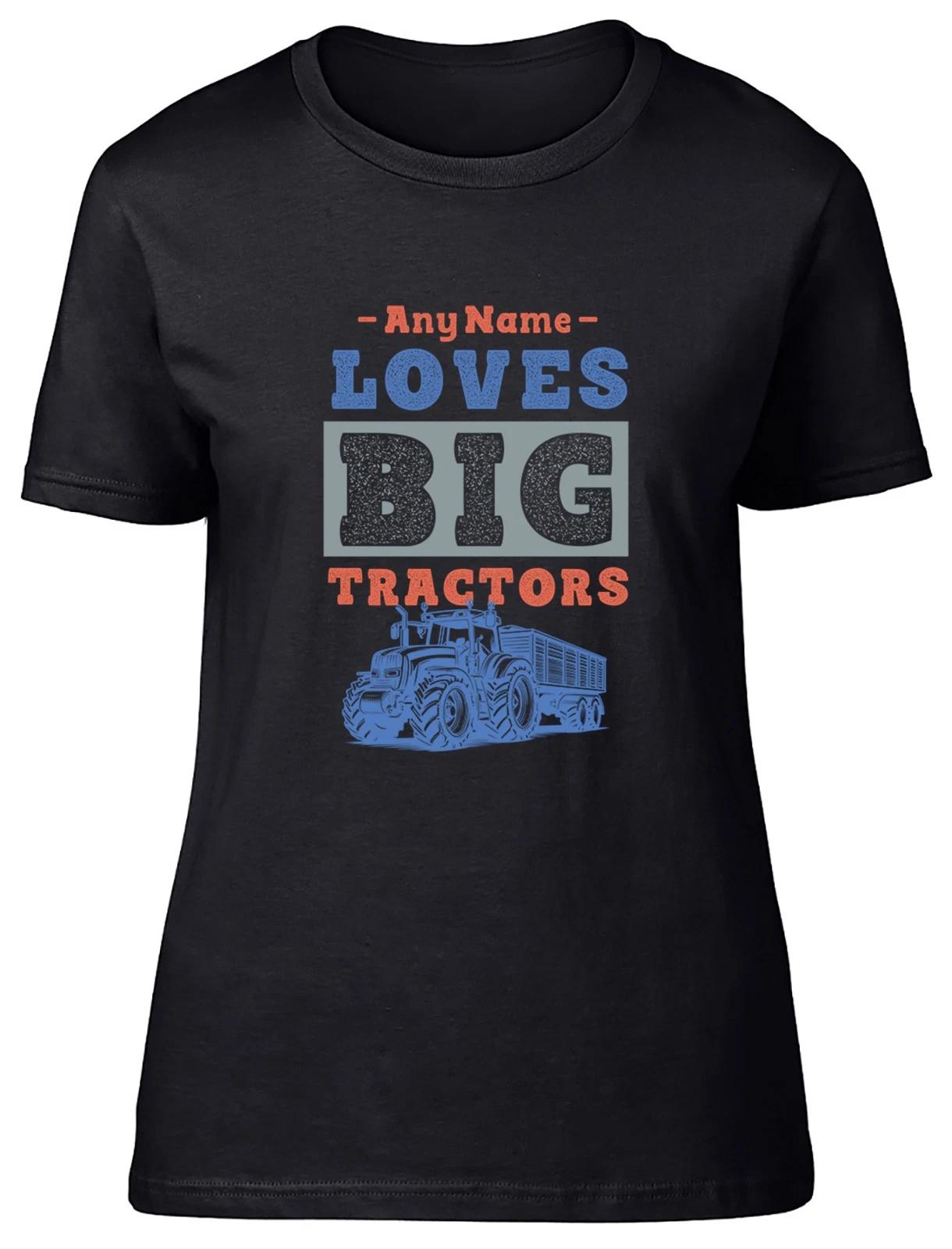 Personalised Any Name Loves Big Tractors Farming Womens T-Shirt Ladies Gift Tee S