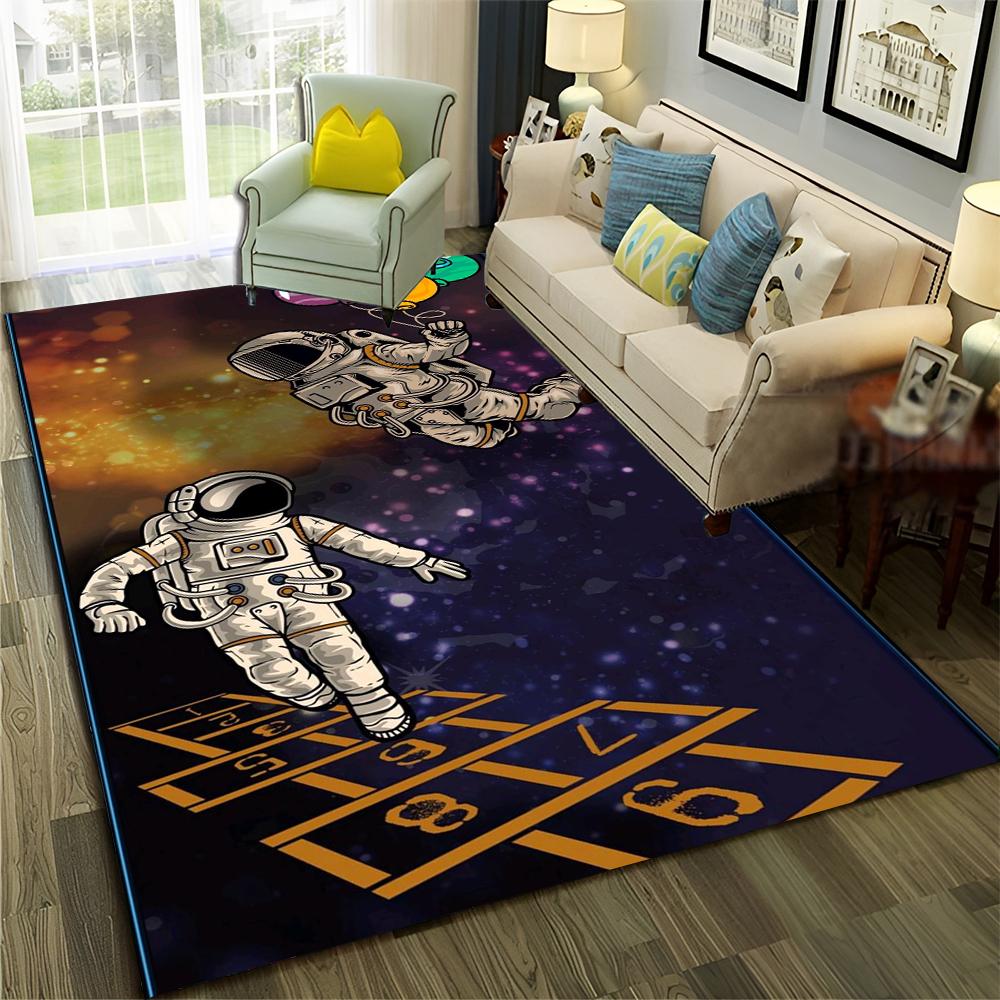 Astronaut Outer Space Planet Cartoon Carpet Rug for Home Living Room Bedroom Sofa Doormat Decor,Kid Area Rug Non-slip Floor Mat
