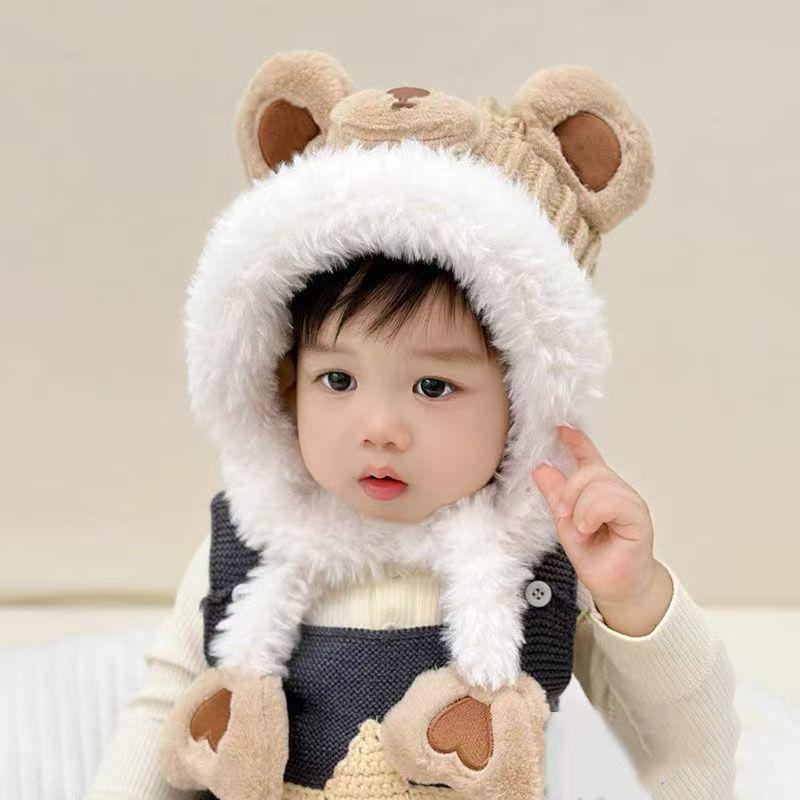 Children's Cute Cartoon Ear-Protecting Wool Beanie: Thickened, Windproof, Plus Velvet for Autumn and Winter.