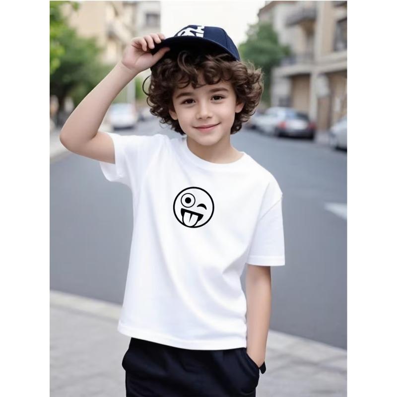 

European sizes Print T-Shirt for Boys with Cute And Quirky Designs, Comfortable Short-Sleeve Summer Wear, Trendy Street Fashion 164cm білий