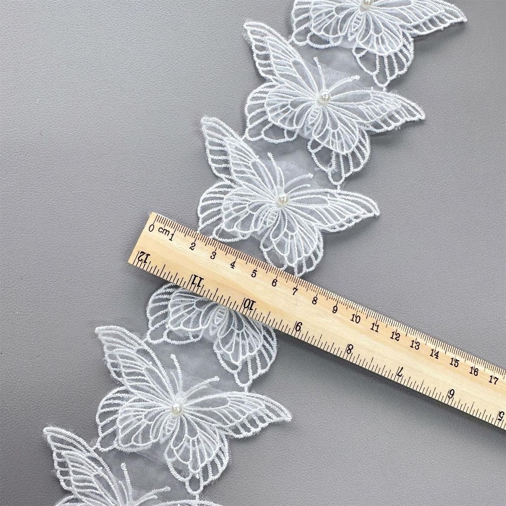 Eugen Yarn White Butterfly Double-Layer Embroidery Lace Clothing Skirt Diy Headgear Accessories Lace Beads Barcode