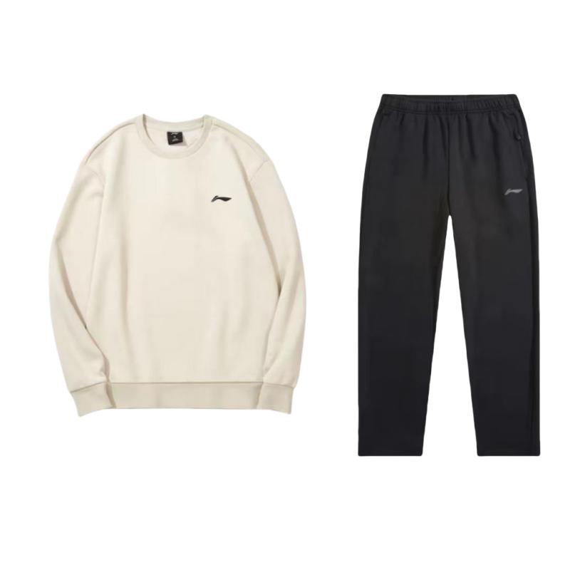 

Li Ning однотонный свободный крой круглый вырез с заниженной линией плеча свитер и эластичные брюки средней талии повседневный спортивный комплект мужские комплекты AKLUB21-1+AWDTD81-3 S